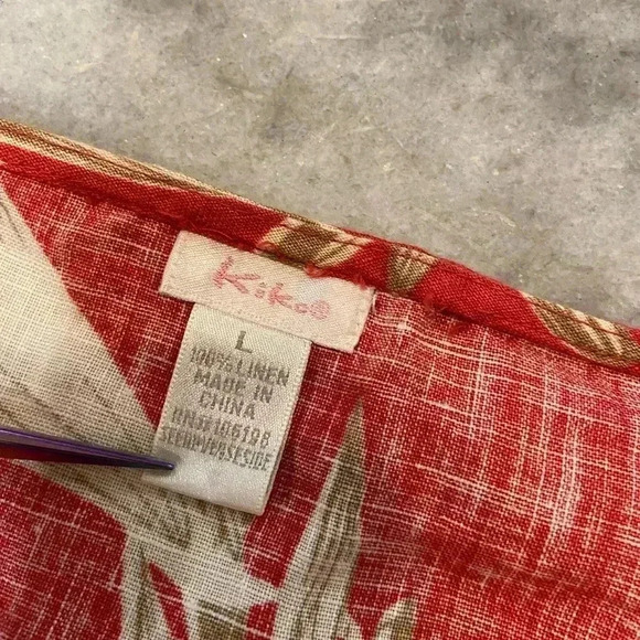 Kiko 100% Linen Pink Floral Round Neck Thick Strap Tank Top Hibiscus Size L - Picture 7 of 9